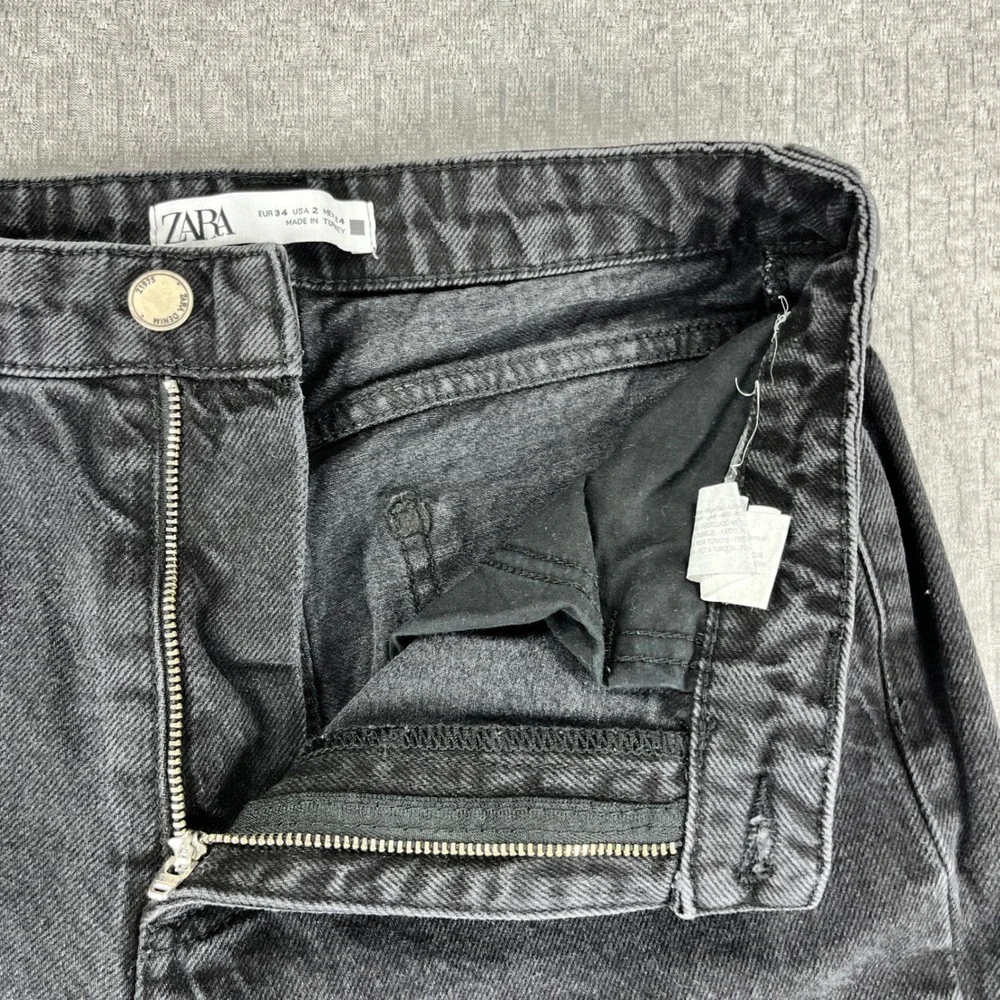 Zara baggy wide leg  Denim Jeans Women 2/26X29 Black High Rise Studded Y2K 90s‎